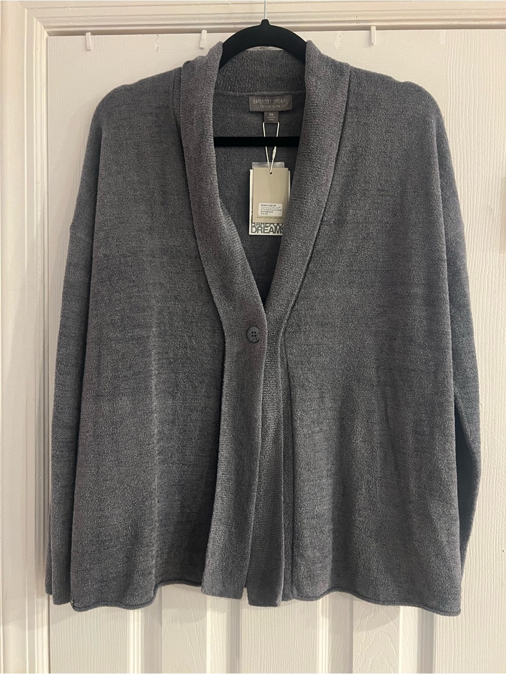 Barefoot Dreams Cozy Chic Light Shadow  Blue Button Front Rib Collar Cardigan